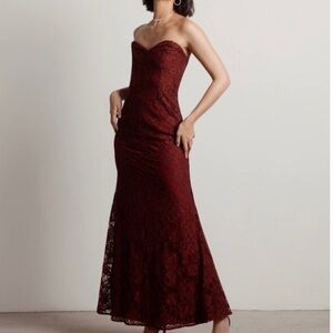 Tobi Adelyn Wine Strapless Lace Maxi Dress
